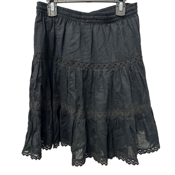 Black Embroidered Bohemian Whimsy Goth Style Skirt Lace Hem - Picture 2 of 6